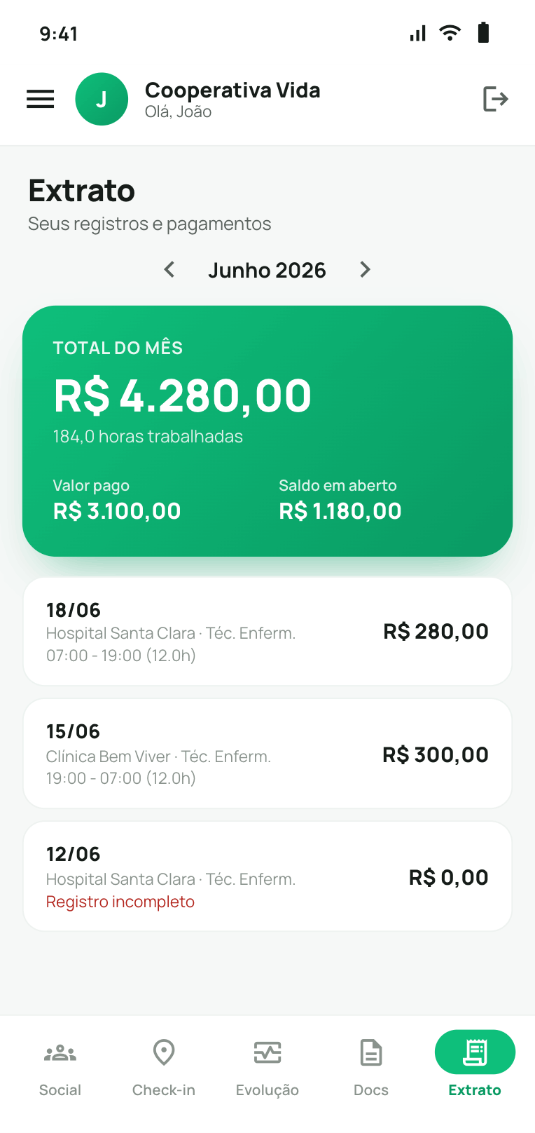 App COOP NA MÃO - Extrato