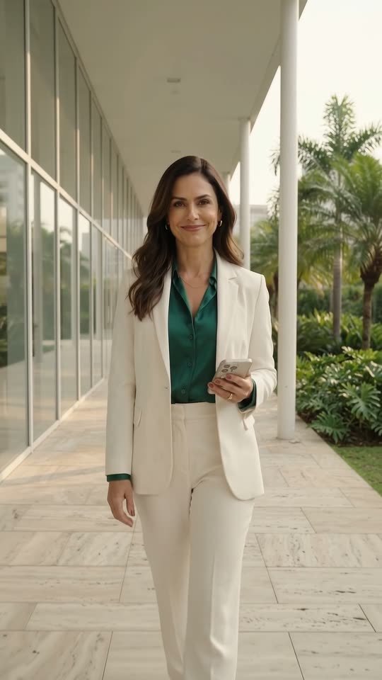 Bia, apresentadora do Coop na Mão, com o celular na mão